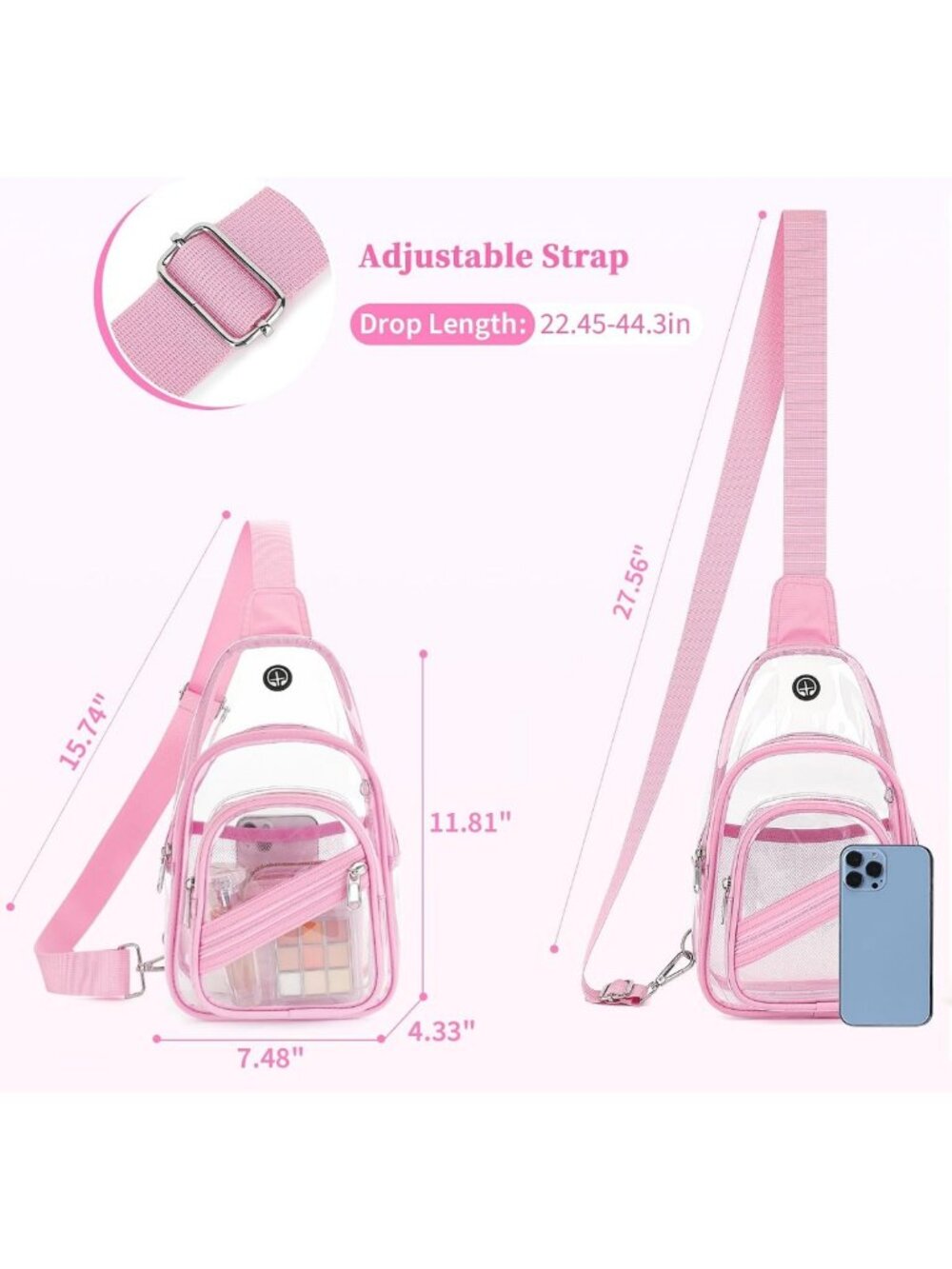 Clear Stadium Event Bag, Waterproof PVC Crossbody Backpack Purse & Fanny Pack - Picture 3 of 9